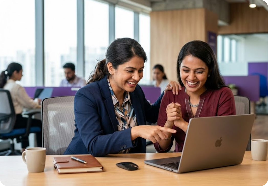 Two colleagues reviewing campaign and landing-page performance