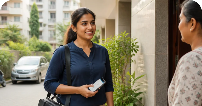 A local service professional speaking with a customer